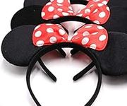 A 6 Pieces of Black Mickey Mouse Ears & Minnie Mouse Ears on Alice Band with Red and White Polkadot Spotted Bow for Adults/Children Fancy Dress Costume Head Band Accessory Party Decoration Gift