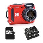 KODAK Pixpro WPZ2 Pack + 2 Batteries + 1 SD Card – Compact 16 m Pixels, Waterproof to 15 m, Shockproof, 720p Video, 2.7 LCD Screen – Li-ion Battery – Red