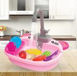 Amazon Brand - Jam & Honey Kitchen Set for Girls I Pretend Play Toy Set for Girls I Electronic Wash Basin Sink I Utensils and Water Pump (Pink)