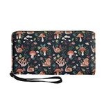 TOADDMOS Mushroom Snail Floral Print PU Leather Women Wallet,Zipper Coin Purse Card Holder Phone Clutch Handbag for Ladies Girls