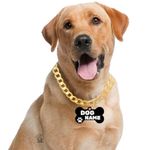 PAWPRO HANDMADE Personalized Gold Chain Collar with Customizable Bone Shape Pet Id Tag for Large Medium Dog and Small Puppy (Large (24-27 inches))