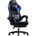 HLDIRECT Gaming Chair for Adults, Ergonomic Computer Chair with Footrest & Linkage Armrest, High Back Gamer Chair with Lumbar Support, Adjustable Game Chair, 360° Swivel, 300LBS (Black & Blue)