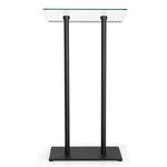 M&T Displays Tempered Clear Glass Conference Podium Stand Black Aluminum Body and Base 43.9 Inch Height Floor Standing Lectern Pulpit Desk for Classroom Church