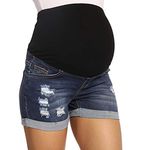 V VOCNI Maternity Denim Shorts Women's Summer Shorts High Waist Distressed Cuffed Hem Casual Denim Jeans Short 05-a-Dark Blue Large