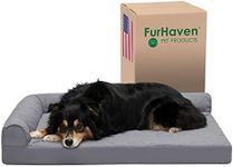 Furhaven Cooling Gel Dog Bed for Large/Medium Dogs w/Removable Bolsters & Washable Cover, for Dogs Up to 55 lbs - Pinsonic Quilted Paw L Shaped Chaise - Titanium, Large