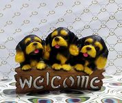 Sawcart Welcome Statue Figurine of 3 Cute Black Puppy Dog Animal Sculpture for Indoor/Outdoor, Garden Yard, Patio Decor