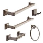 SENTO Cellar Classic Bathroom Accessories Set, Heavy Duty Metal Bath Hardware Set Wall Mounted, Includes Robe Hook, Toilet Paper Holder, Towel Ring, 18” & 24” Towel Bar (5-Piece, Satin Nickel)