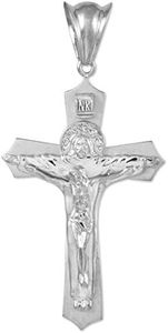 Claddagh Gold Religious Jewelry Men's 925 Sterling Silver Jesus Christ the Redeemer Cross INRI Crucifix Necklace Pendant