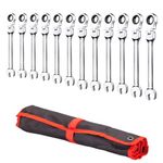 12-Piece Flex Head Ratcheting Wrench Set SAE, Size Covers 1/4”-7/8”, 72 Tooth Ratcheting Wrench, Cr-V Combination Wrench with Organizer Bag