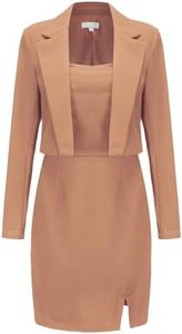 EXLURA Women's Professional Business Lightweight Blazer Dress Suit Sets 2 Piece Work Office Fashion Outfits Khaki