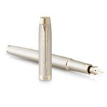 PARKER IM Monochrome Fountain Pen | Champagne Finish and Trims | Fine Point | Blue Ink | Gift Box