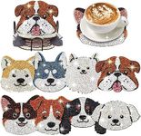 8 Pcs Dog Shaped Diamond Painting Coasters for Drinks, DIY Pet Dog Diamond Painting Kits with Holder, Diamond Art Coasters for Beginners Adults Art Craft Supplies Gift