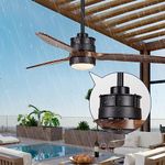 EKIZNSN 52 Inch Wet Rated Outdoor Ceiling Fan for Patios with Light, IPX4 Waterproof, Bronze DC Motor w 6 Speeds, 3 Reversible Walnut Wood Blades, Black