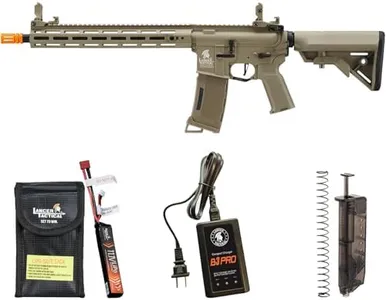 Lancer Tactical Gen 3 Programmable Trigger Hellion MLOCK 13" Lightweight Durable Polymer M4 Airsoft MLOK AEG w/Lipo Battery & Charger (ETU & MOSFET Included) (Tan)