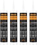 WELLUCK Silicone Sealant Caulk, 100% Waterproof Caulking Silicone Flexible Sealant Cartridge, Adhesive Sealant for General Use, Window, Door, Glass, RV, Automotive Leak Sealing(White, 16oz, 4-Pack)