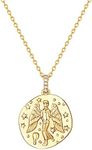 PAVOI 14K Gold Plated Engraved Coin Pendant Necklaces for Women | Byzantine Coin Pendants | Bohemian Necklace, Yellow Gold, stars