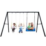 Hapfan 600lbs Heavy Duty Swing Set with 1 Platform Swing, 2 Belt Swings,A Frame Metal Swing Set for Outdoor Backyard