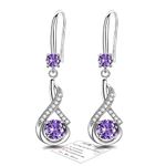 Silver Drop Earrings for Women Dangling, Sterling Silver Dangle Earrings with Cubic Zirconia, Hypoallergenic Purple Dangly Drop Earrings for Women Jewellery Gift for Birthday Christmas