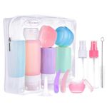 Maycreate Set Of 14 Travel Bottles For Toiletries,Leak Proof Silicone Squeezable Container Spray Bottle For Shampoo,Gel,Cream Jars,Lotion Dispenser -With Applicator,Funnel,Clean Brush Set - 85 Ml