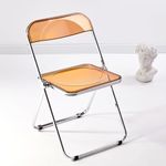 Luxury Modern Acrylic Folding Chair-KAIHAOWIN Transparent Chairs-Ghost Stackable Crystal Folding Chair-PC Plastic Living Room Seat-Chrome Frame and Foldable Acrylic Chair for Outside Inside (Tawny)