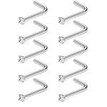 Ruifan 10-40PCS 20G Surgical Steel Diamond CZ Nose Stud Rings L Shaped Piercing Jewelry 1.5mm 2mm 2.5mm 3mm, Stainless Steel,Cubic Zirconia,Steel,Diamond, cz