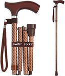 Switch Sticks Folding Walking Stick, Engraved Cognac,