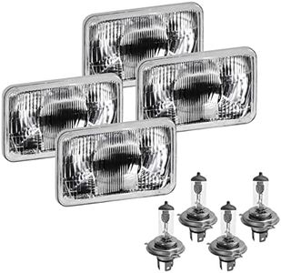 Parts N Go 4x6 Rectangular Plain Conversion Headlights Kit Sealed Beam Glass Lights with Halogen High/Low Bulbs Compatible with Cars/Trucks from 1976-1992 - H4656 H4651 60/55w 9003/H4