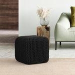 Albany Living Square Cube Knitted Cotton Pouf Ottoman/Footstool, Seat for Living Room, Bedroom, Kids Room and More, Black