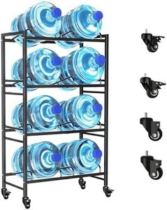 Heavy Duty 4 Tiers Water Jug Rack Double Row with Wheels - Space Saving Dispenser Stand 5 Gallon Water Storage Rack Bottle Jug Holder Organizer/Lockable&Removable Casters/Kitchen Office Garage/8 Slots
