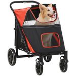 PawHut Dog Stroller, Foldable Pet Pram Dog Pushchair Buggy with Adjustable Canopy for Medium and Large Breeds, Red