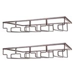 FOMANSH Wine Glass Rack - Under Cabinet Stemware Wine Glass Holder Glasses Storage Hanger 2 Pack Metal Organizer for Bar Kitchen 4 Rows Brown