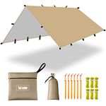 3X4m Camping Tarp Tent Shelter Lightweight Hammock Rain Fly for Bushcraft Picnic Backpacking Outdoor Survival Bivvy Tent (beige)