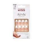 KISS Salon Acrylic French Collection, Je T'aime, Medium Length Square Fake Nails Includes 28 False Nails, Nail Glue, Nail File, and Manicure Stick