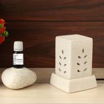 Coku Square Pillar Shape Ceramic Aroma Burner Electic | Electric Diffuser Lamp| Aromatherapy Diffuser for Home| Oil Burners with 10 ml Fragrance Oil - Combo (with Jasmine Fragrance)