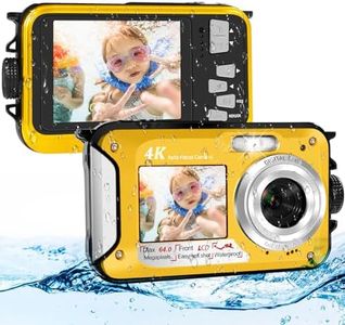 64MP Underwater Camera with 64GB Memory Card, 4K Waterproof Camera with Autofocus and Selfie Dual Screens, 5 Meter Waterproof Digital Camera (2 Batteries)