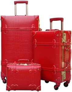 urecity Vintage Luggage Sets of 3 Piece - Hardside Lightweight Spinner Suitcases - Retro Travel Set includes Under Seat Train Case, 26"+20"+12" (Red Alligator)