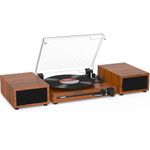 Udreamer Record Player with 2 Dual Stereo Speakers, Vintage Turntable Bluetooth 5.3 Supports 3 Speed, AUX-in, RCA Line, USB, Wireless Playback, Brown