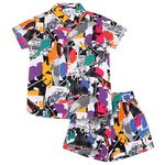 superminis Boys Coordinated Set With Printed Rayon Shirt and Shorts (9-10 Years, Multicolor)