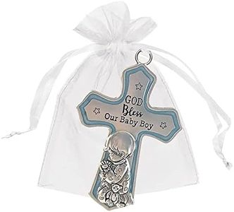 Ganz Ornate Crib Cross Baby Boy Baptism Gifts for Boy, Christening Gifts for Boys, Baptismal Gifts for Boys, Baby Shower Crib Medal Praying Boy, God Bless Our Baby Boy Nursery Wall Cross Décor