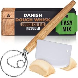 Danish Dough Whisk, Bread Whisk 13" with Dough Cutter - Sourdough Whisk for Baking with Stainless Steel Dough Hook, Bread Dough Whisk for Sourdough, Pizza, Pastry, Cake Batter, Kitchen Gifts for Mom