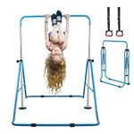 Expandable Gymnastics Bars with Ring, Adjustable Height Gymnastic Horizontal Bars, Gym Junior Training Bar Children Folding Training Monkey Bars for Kids (Blue)