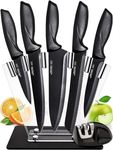 7 pcs Kitchen Knife Set with Acrylic Knife Block and Knife Sharpener - Professional Stainless Steel Kitchen Knives Set - Chef Knife Set Knife Block Set - Chef, Bread, Paring, Carving & Utility Knives