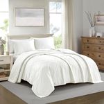 BOURINA Ultrasonic Quilt Set 3-Piece Bedding Set Pre-Washed Microfiber Ultra Soft Lightweight Star Bedspread Coverlet Set for All Season, Full/Queen White