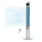 PureMate 47-Inch Tower Fan with Air Purifier, DC Motor Oscillating Electric Fan 28W,12 Speeds, LED Display, 4 Modes, 12H Timer, Quiet Standing Bladeless Fan for Large Bedroom, Home Office