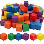 Belle Vous 100 Pack Coloured Wood Blocks - 3 x 3 x 3cm / 1.8 x 1.8 x 1.8 Inches - 6 Colour Natural Square Wooden Cubes - for DIY Craft Projects, Puzzle Making, Educational Kids Math Toys & Gifts