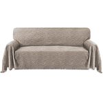 Turquoize Cotton Sofa Cover Couch Cover Sand Couch Protector Sofa Throw Cover for Couches Washable Sectional Sofa Couch Covers for Dogs Feature Geometrical Woven Fabric (91"x 134",XL Sofa, Sand)