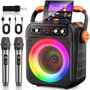 HWWR Karaoke Machine with 2 Wireless Microphones Portable Karaoke Bluetooth 5.3 Light Speaker, PA System Home Party with Subwoofer, Disco Lights, Supports TV/REC/FM/AUX/USB/TF for Gifts Adult Kids