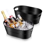 Ice Buckets for Parties 2 Pcs 3 Gallon Galvanized Beverage Metal Tub Champagne Drink Wine Black Large Ice Bucket with Scoops for Cocktail Mimosa Bar Supplies