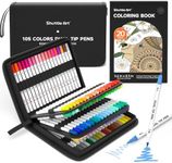 Shuttle Art Dual Tip Brush Pens Art Markers, 105 Colors Fine and Brush Dual Tip Markers Set in Portable Case with 1 Coloring Book for Kids Adult Artist Coloring Calligraphy Journal Doodling Writing