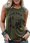 CHICALLURE Womens Tank Tops Summer Sleeveless Graphic Camisole Shirt Causal Loose Fit Beach Blouse（Army Green Black,M ）